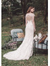 Beaded Ivory Lace Wedding Dress With Detachable Tulle Train